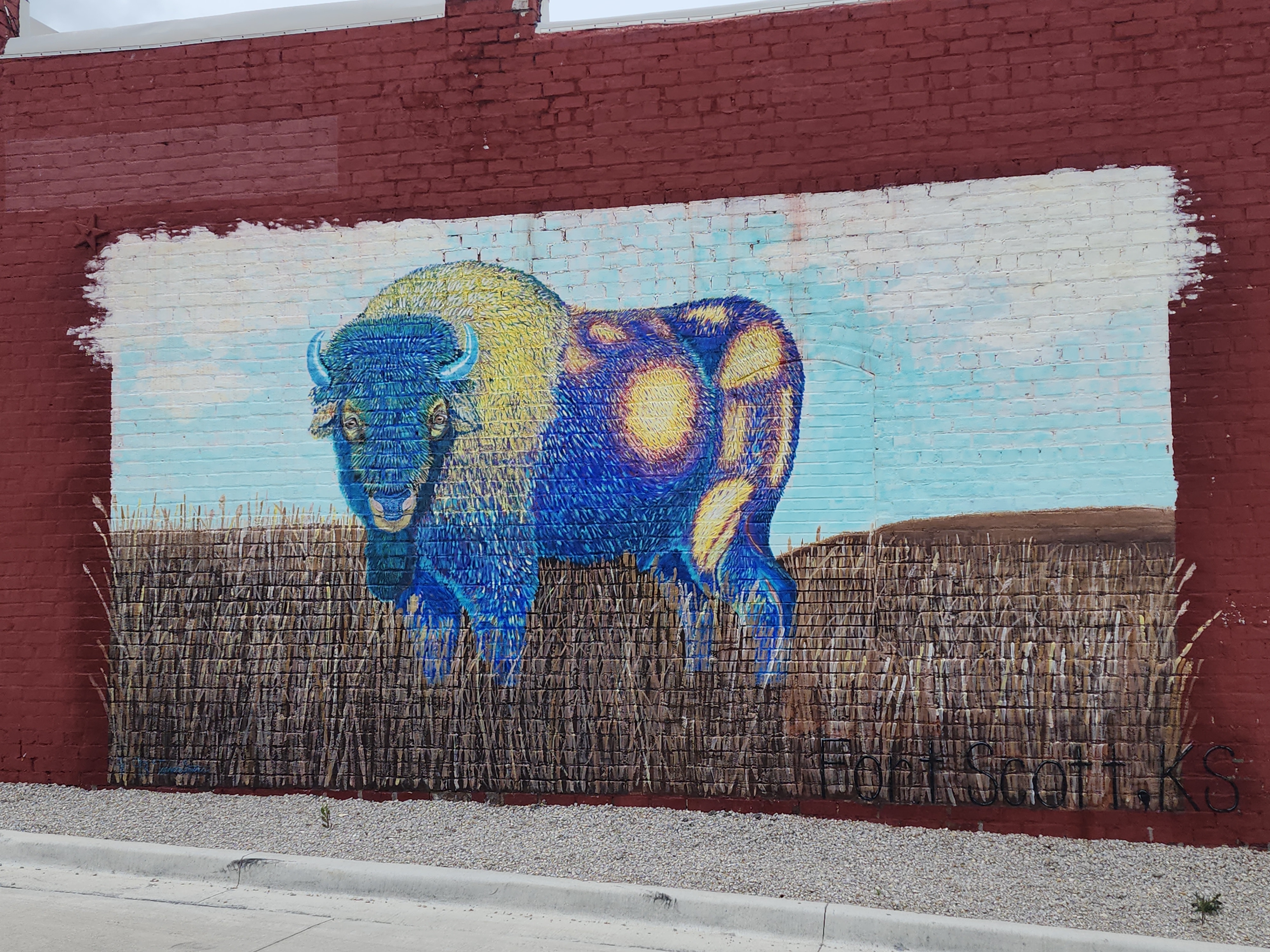 Vibrant Bison Mural in Fort Scott, Kansas