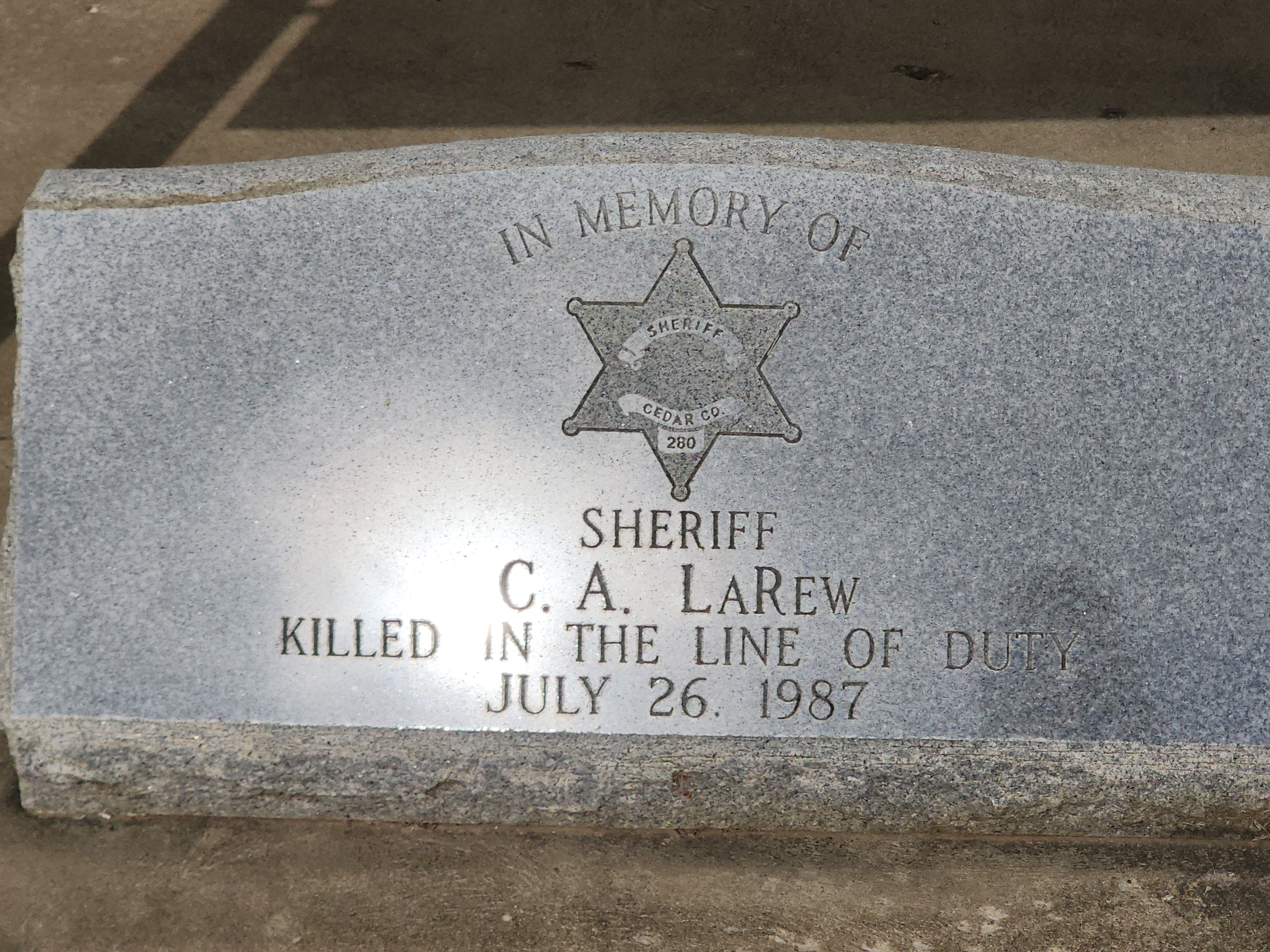 Sheriff C. A. Larew Memorial Stone in Stockton